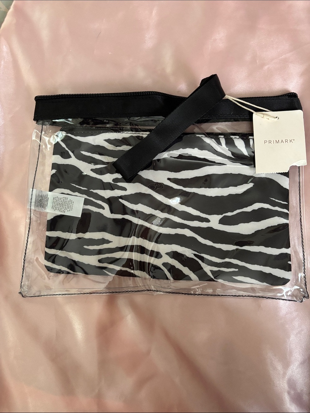 Primark Black & White Zebra-Print Clear Pouch with Inner Bag